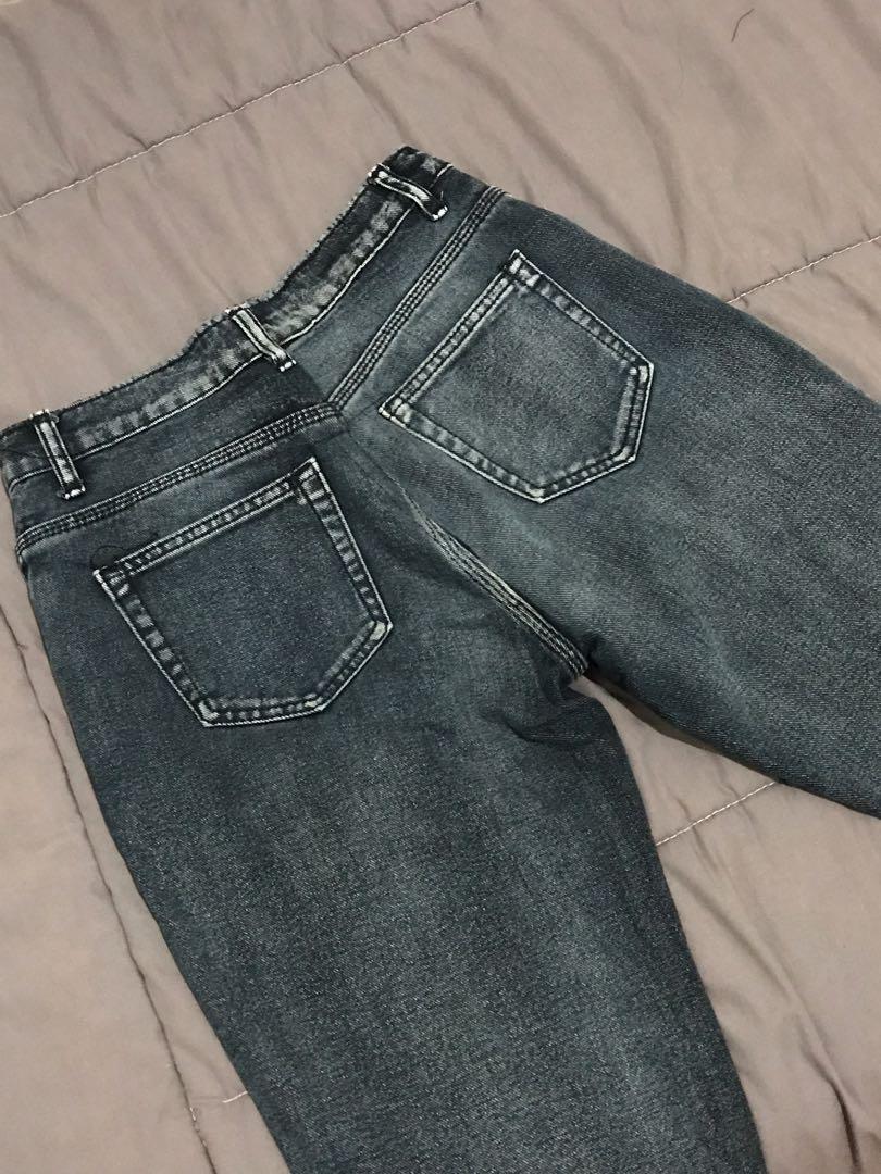 Boyfriend Jeans Washed Black, Fesyen 