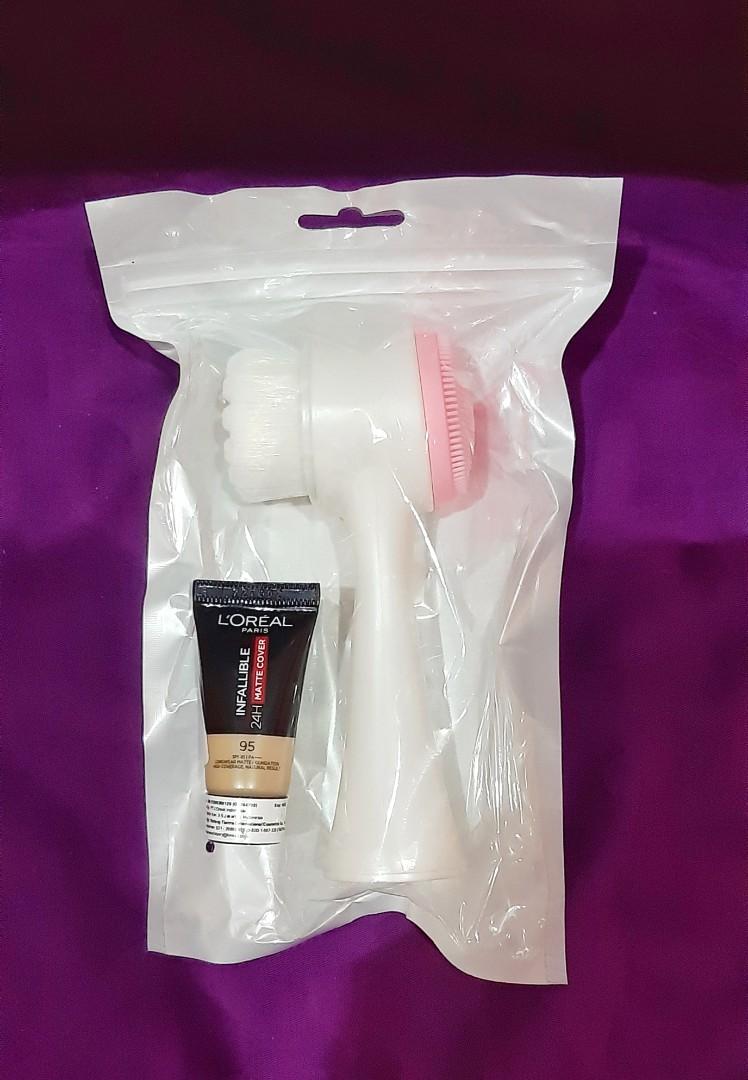 Cleansing brush + Loreal Infallible 5ml shade 95 Light Linen, Kesehatan