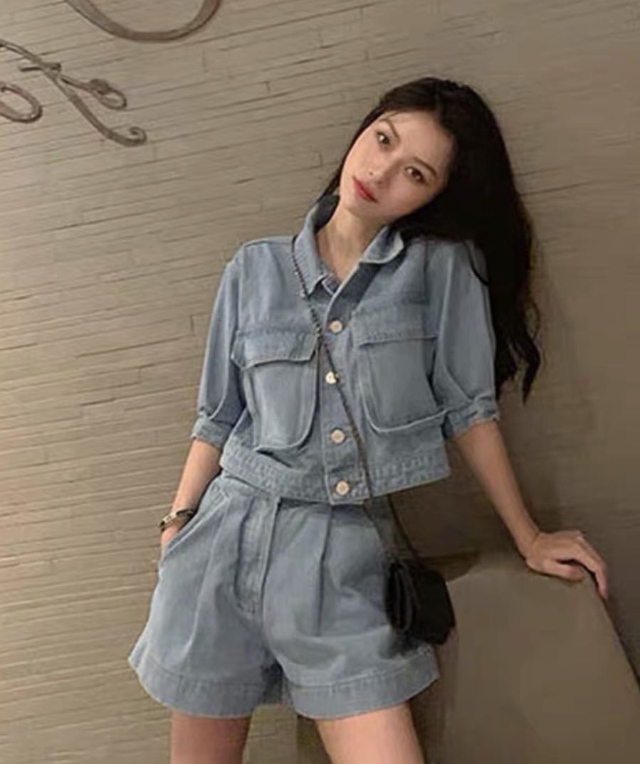 Denim Jacket Set, Women's Fashion 