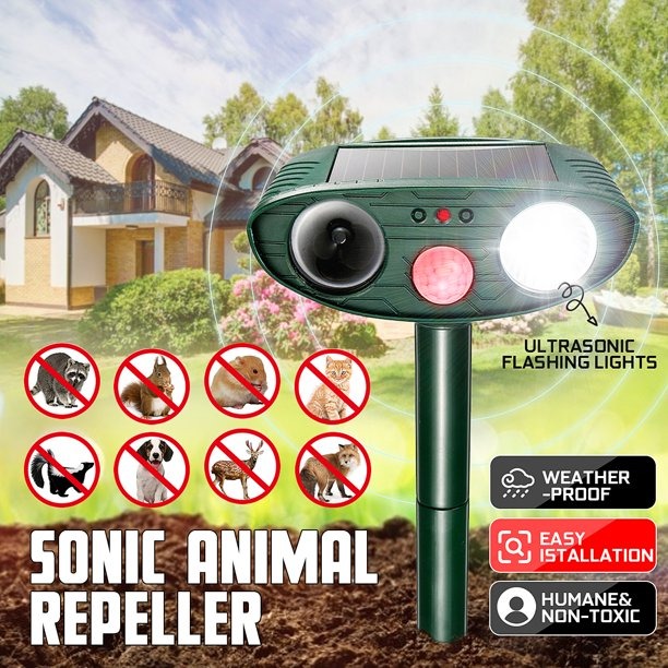 Solar Animal Repeller Animal Deterrent Devices Outdoor with Spike Repel Dogs Squirrels Rat Ultrasonic Animal Repeller Waterproof for Garden Yard House Use Cat Raccoon 2 