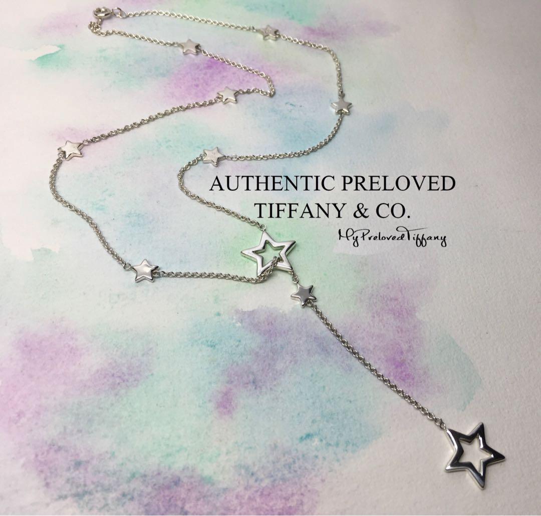 Excellent Authentic Tiffany Co. Star Lariat Necklace Silver Retired