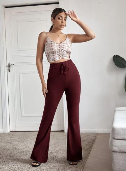 Maroon flare clearance pants