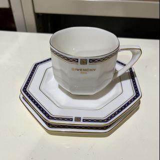 Givenchy Blue gold Octagon cup saucer plate Trio