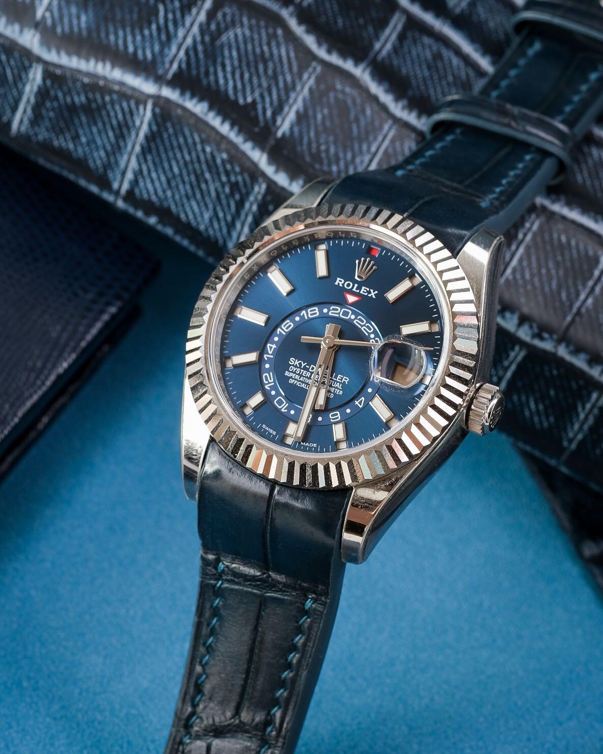 Handmade Handstitched Watch Strap In Midnight Blue Crocodile