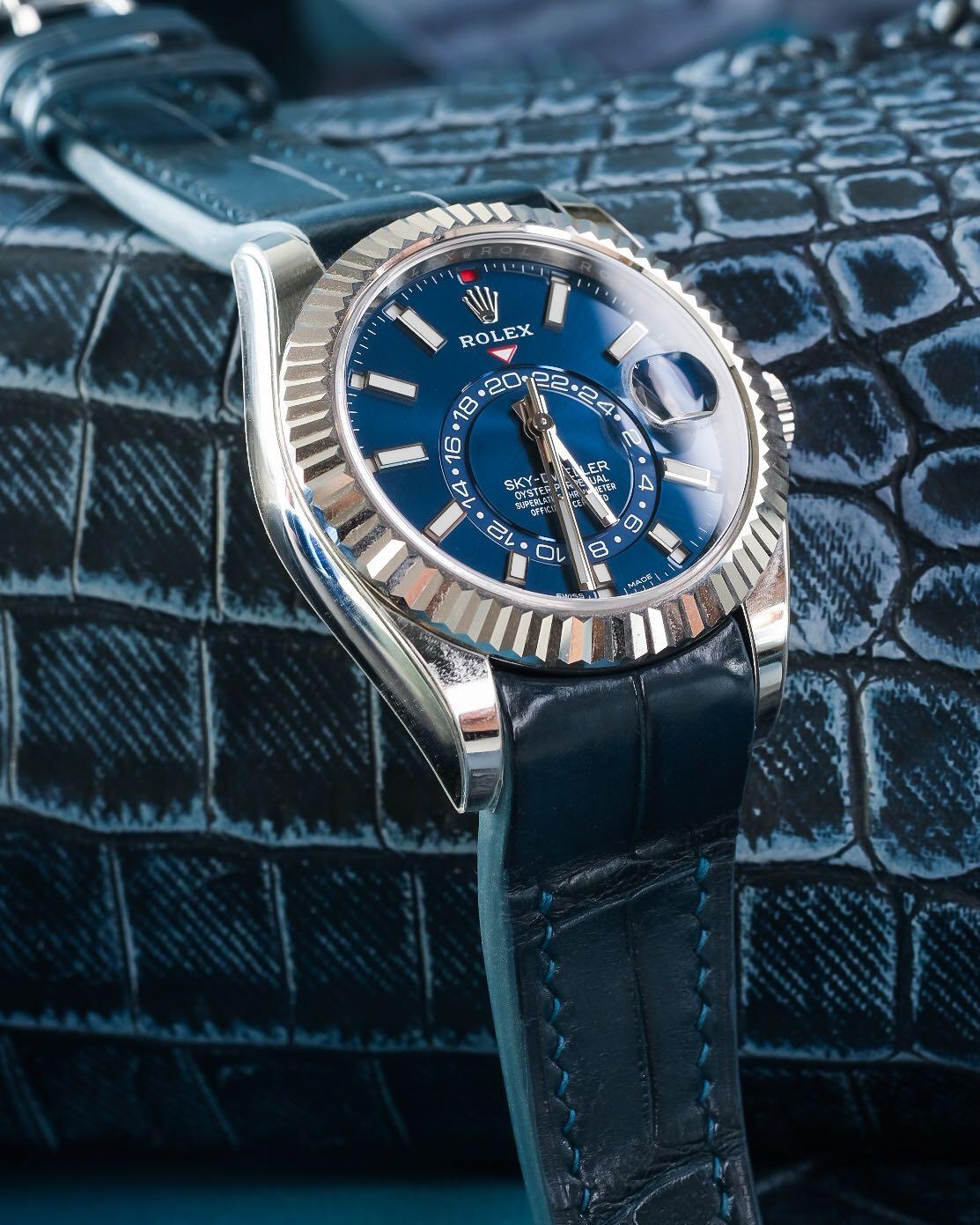 Handmade Handstitched Watch Strap In Midnight Blue Crocodile