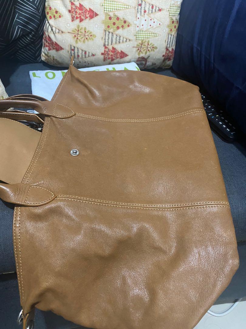 LONGCHAMP Le Pliage Cuir Top Handle M Light Brown original, Luxury