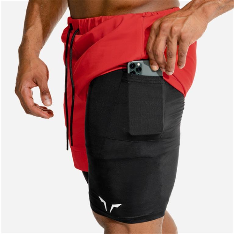 Double layer sports online shorts with secure pocket