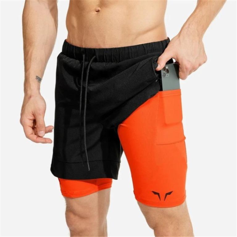 Men s Sports Shorts 2 In 1 Safety Pocket Sexy Running Shorts Men s Double Layer Breathable Fitness Training Pants