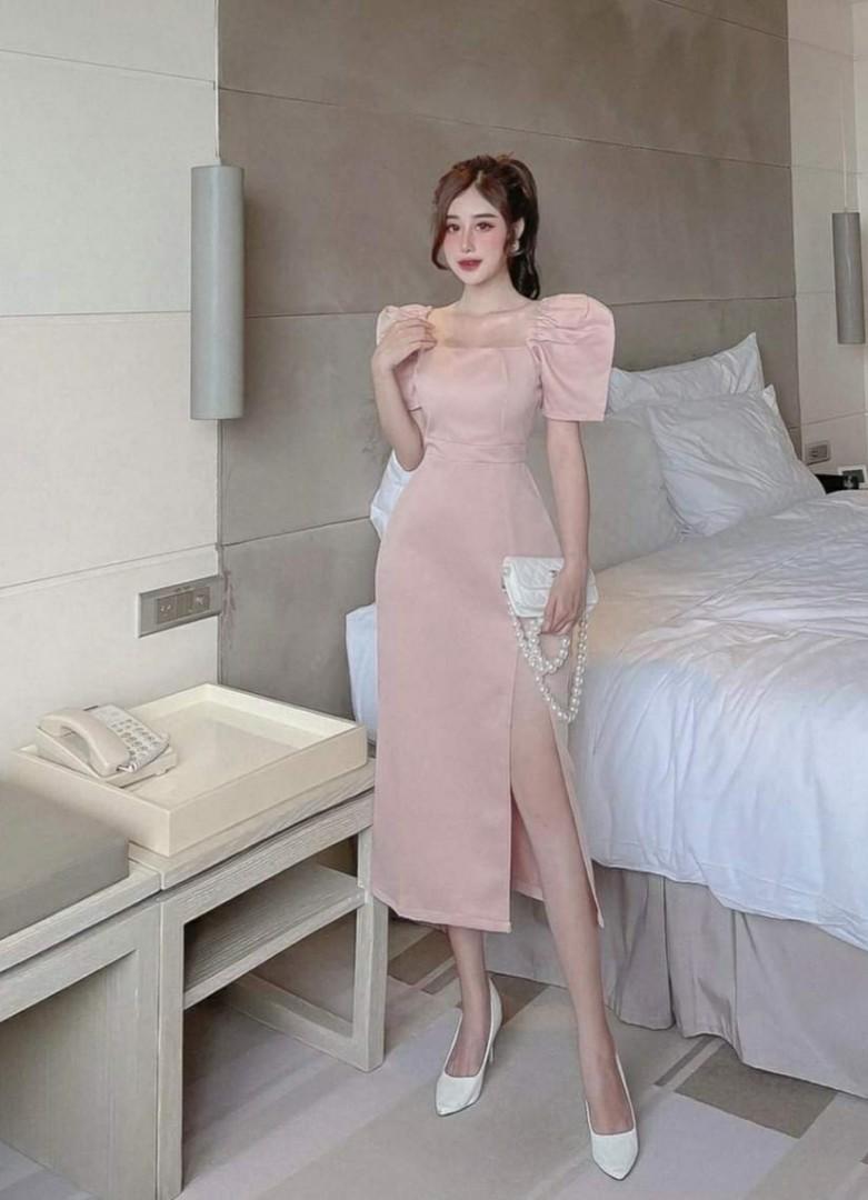 ┅○ Modern Filipiniana Dress Pluz Size Dress Trendy Korean Formal Boho Dress  Socialite High-Grade TemperamentVCollar Mesh Split High Waist Puff Short |  