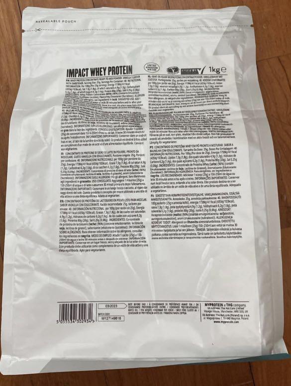 Myprotein Vanilla Impact Whey Protein 1kg, Health & Nutrition, Health ...