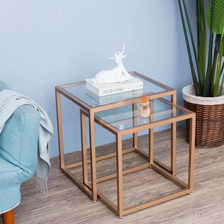 Nesting Coffee Table Set Tempered Glass Square Tea Table Set Side