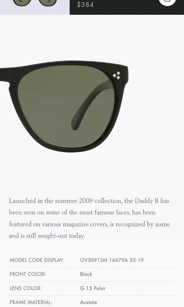 OLIVER PEOPLES Daddy B 58mm Sunglasses Retail $, Men's Fashion,  Watches & Accessories, Sunglasses & Eyewear on Carousell