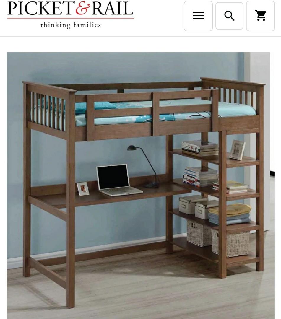 Picket & Rail Loft Bunk Bed with Table and Shelf, Furniture & Home