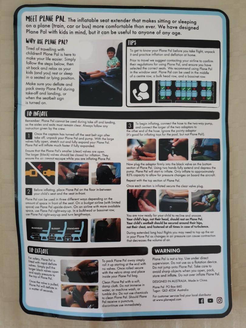 PLANE PAL INFLATABLE SEAT EXTENDER, Babies & Kids, Going Out, Other