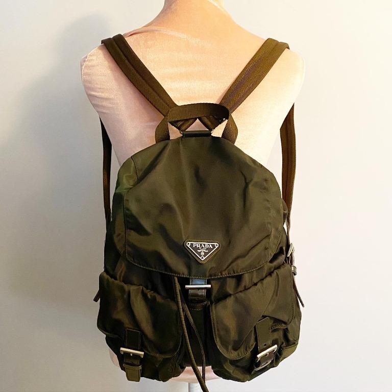 Prada Army Green Nylon Backpack, Women's Fashion, Bags & Wallets
