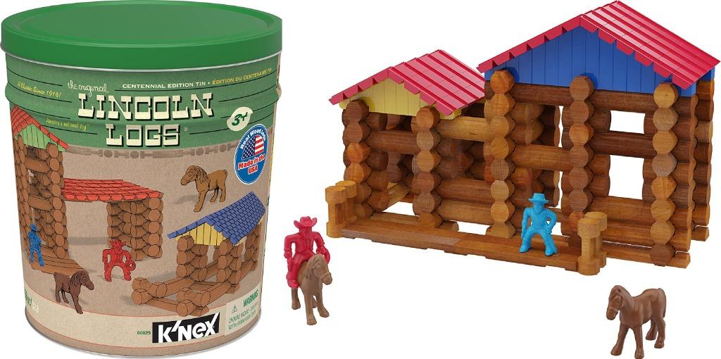 READY STOCK Lincoln Logs Centennial Edition Tin 150 Pieces Real Wood Retro Building Block Log Woods Made in the USA