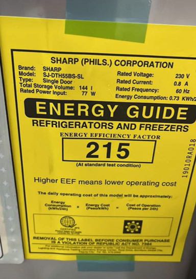 Sharp refrigerator power on sale consumption