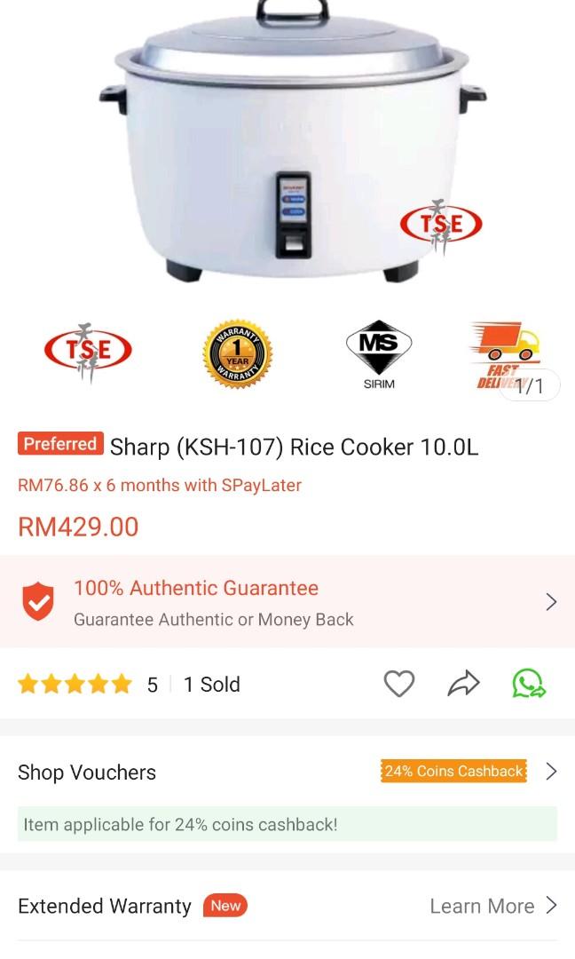 THB Sharp Commercial Big Rice Cooker 10 Liters KSH D1010