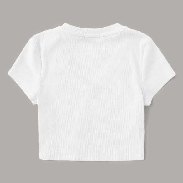 Shein v-neck white ribbed crop top, Women's Fashion, Tops, Shirts