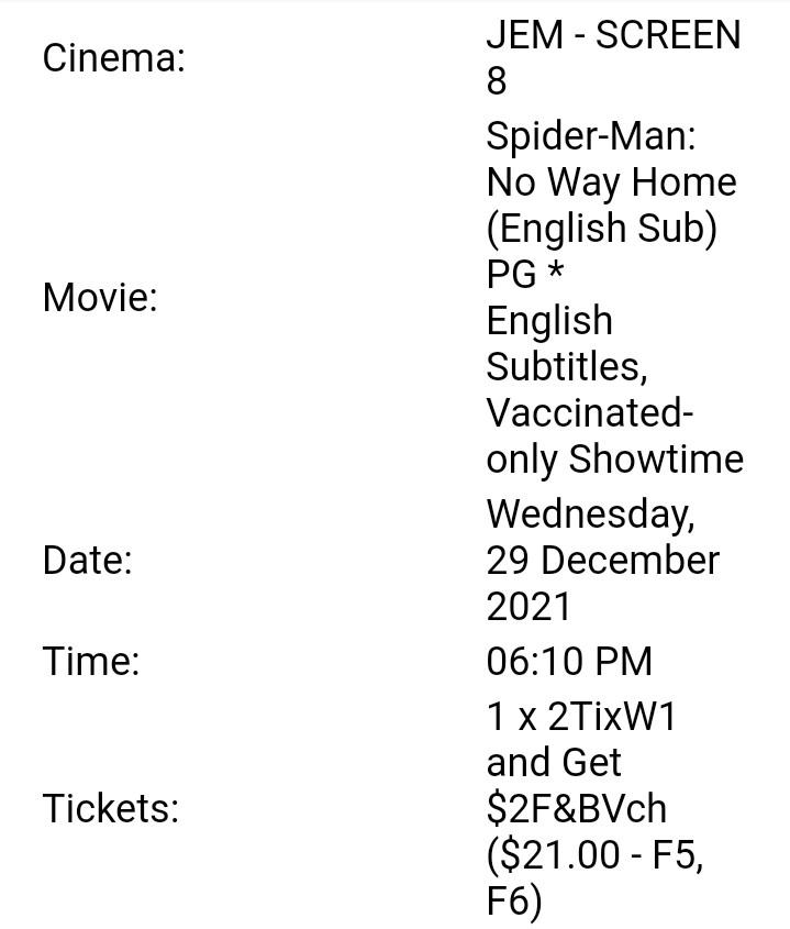 Spider Man No Way home tickets 29 Dec, 6.10pm, Tickets & Vouchers