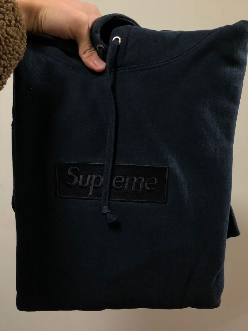 Supreme navy tonal box logo hoodie online