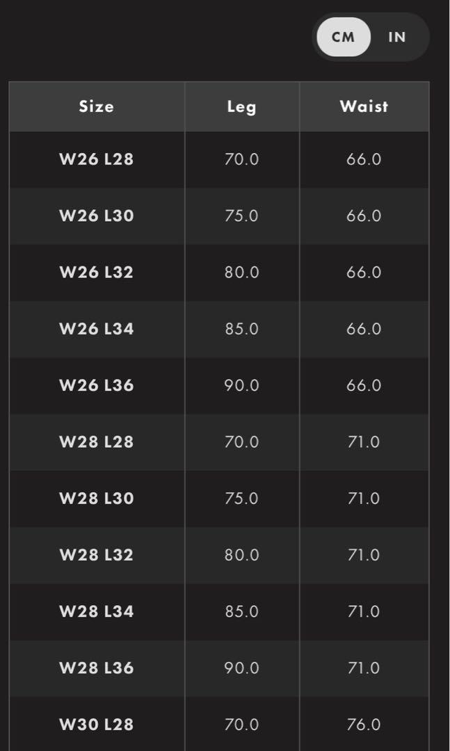 Topman jeans cheap size guide