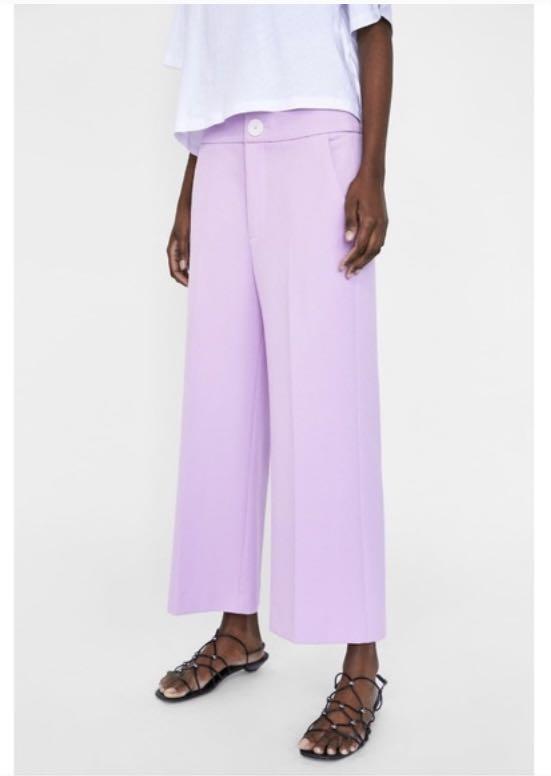 Zara Lilac Cropped Trousers Brand New With Tags  Depop