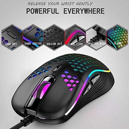 12095) D110 Gaming Mouse RGB Colour Pro 7200 DPI Braided Wire