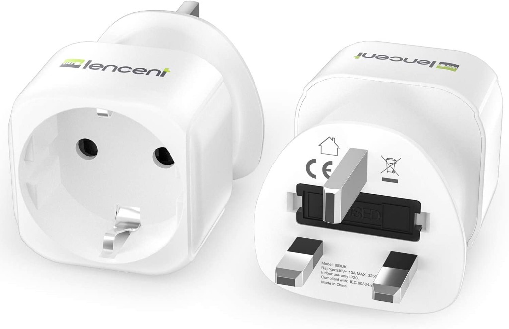 34.M LENCENT 2 x Travel Adaptor Germany to UK Travel Plug Power Adapter