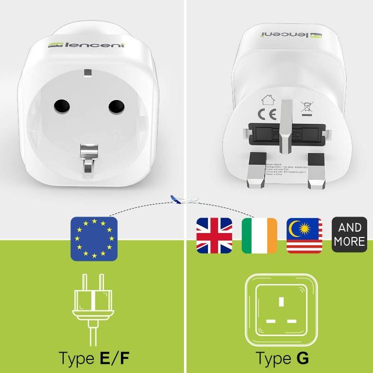 34.M LENCENT 2 x Travel Adaptor Germany to UK Travel Plug Power Adapter