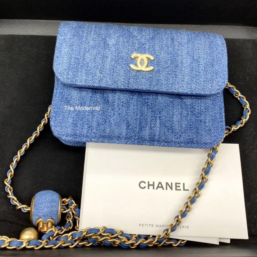 Authentic Chanel Clutch With Chain Blue Denim AP1628 B07306 NG353 