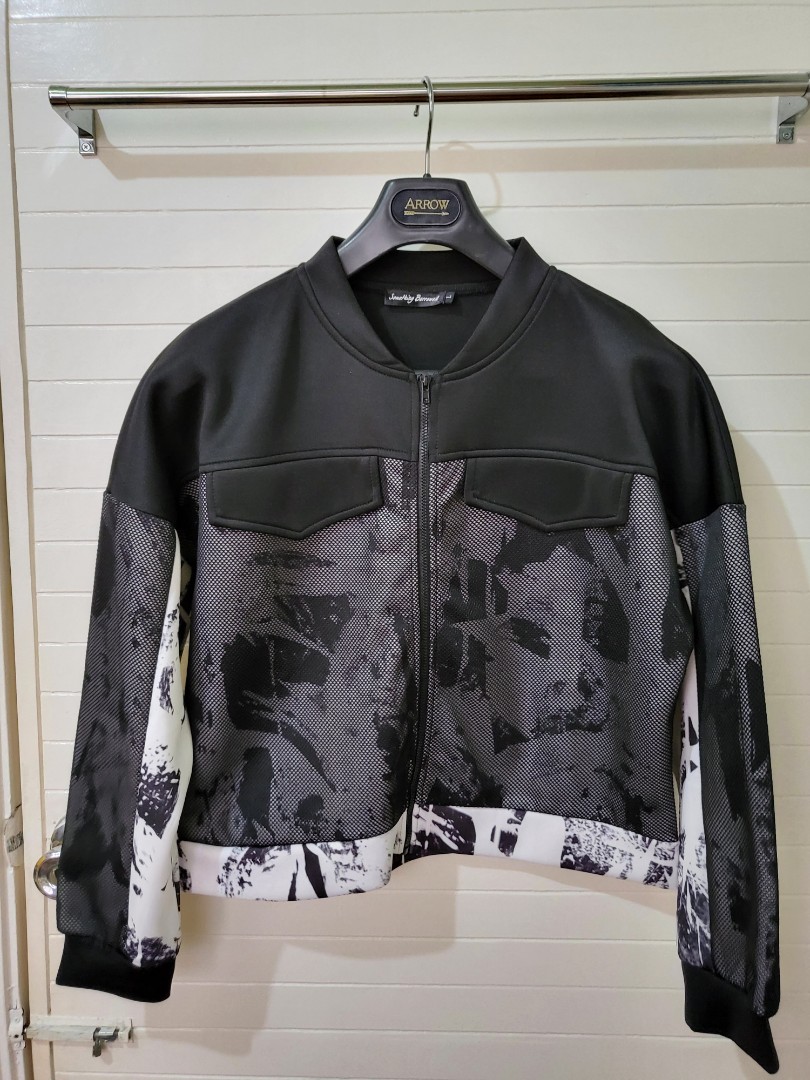 Black and White Bomber Jacket, Women's Fashion, Coats, Jackets and
