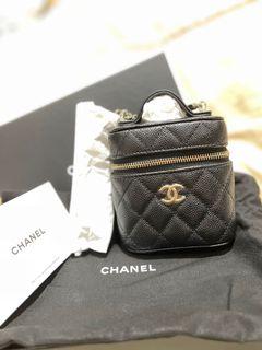 Chanel Small Vanity Case Black Crochet and Lambskin Light Gold