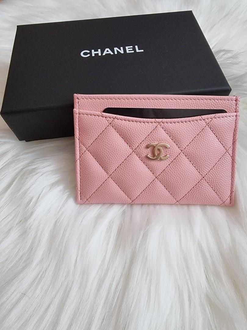 Chanel 22S Classic Flat Card Holder in Pink Caviar LGHW