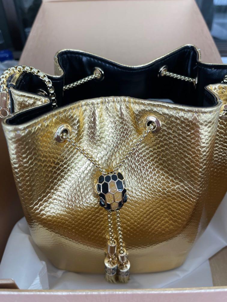 Bvlgari snake leather gold bucket bag, Women's Fashion, Bags & Wallets,  Purses & Pouches on Carousell