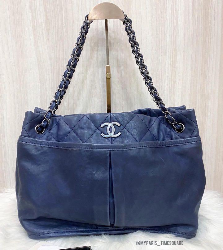 Chanel Dark Blue Calfskin Leather Natural Beauty Tote Bag