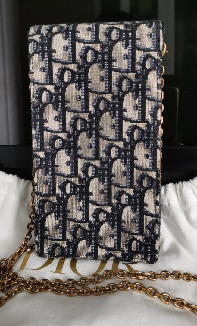 Dior Vertical Saddle Pouch Chain Shoulder Bag Blue Dior Oblique Jacquard
