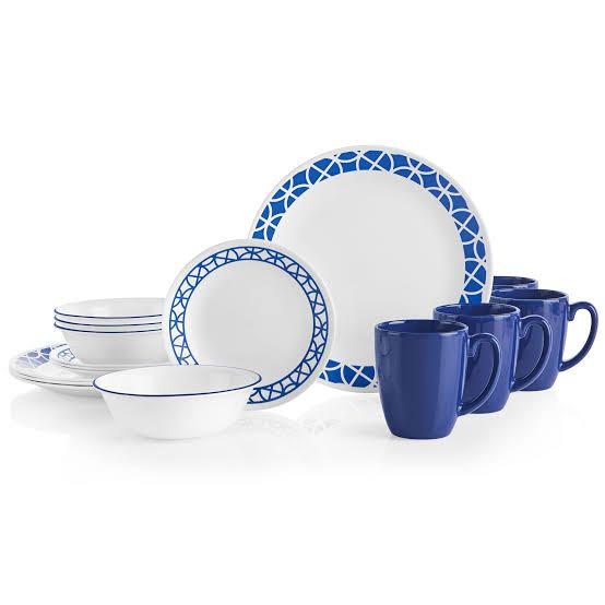 Corelle® Cobalt Circles, 16 Piece, Dinnerware Set (Category: Dinnerware & Cutlery) located in Pasig City. Submitted by live_my_style (Listing ID 1134186836, Image 2). Description: A bold pattern of circles and intersecting lines in cobalt blue give this dinnerware set a refined look. Casual enough for everyday use, it dresses-up perfectly for dinner with friends. Pair it with white or cobalt accessories for a polished presentation, in the dining 