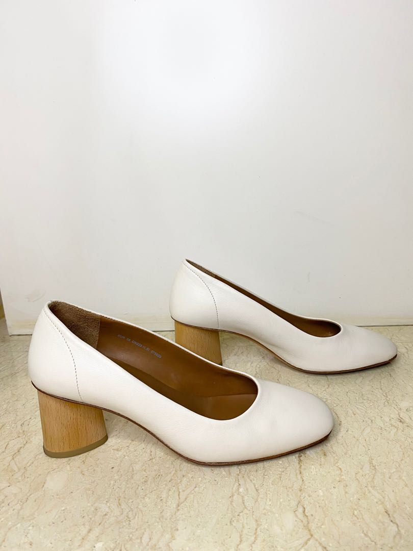white midi heels