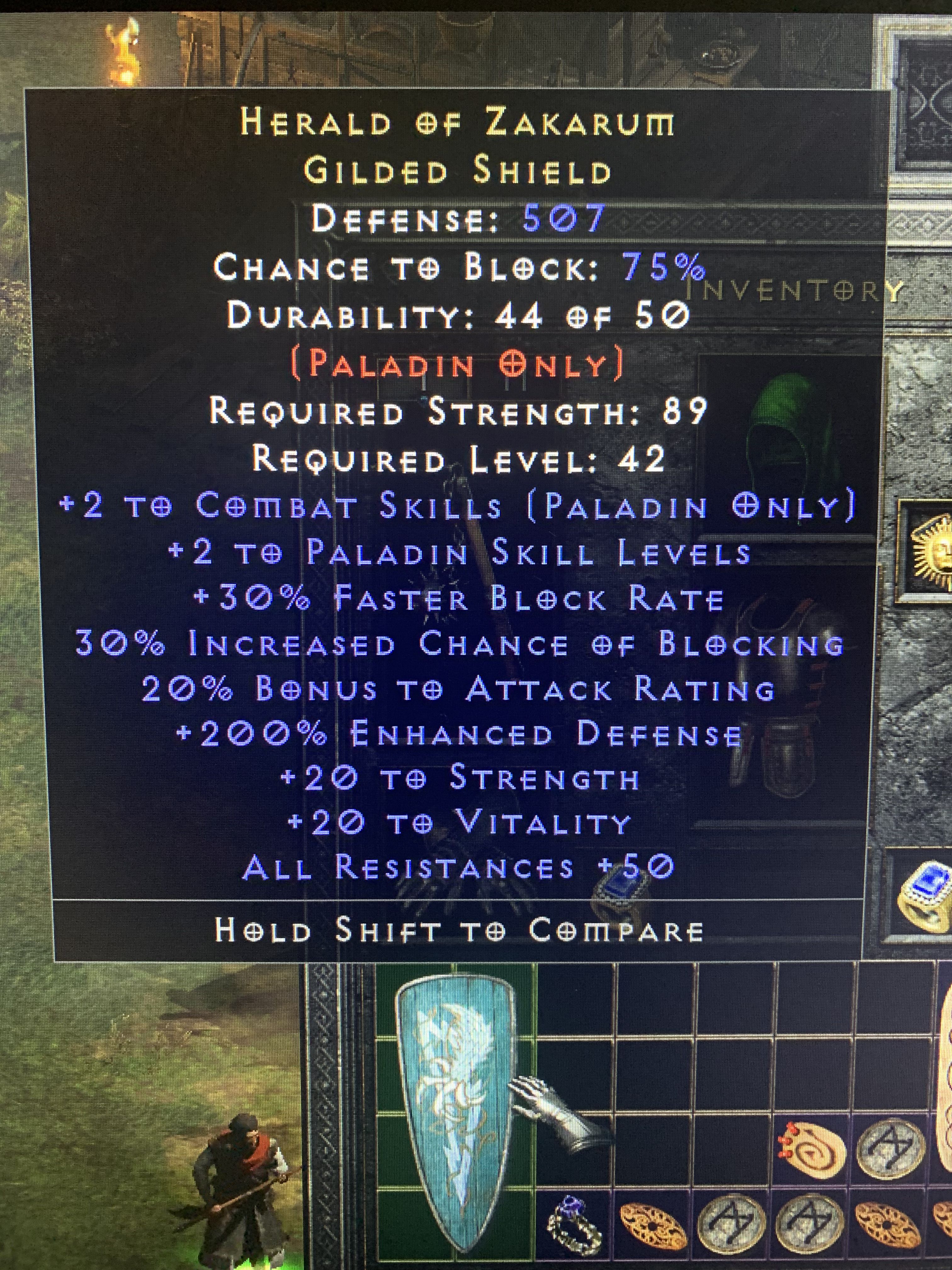 Diablo 2 Resurrected herald of zakarum shield Hoz 200 ED perfect