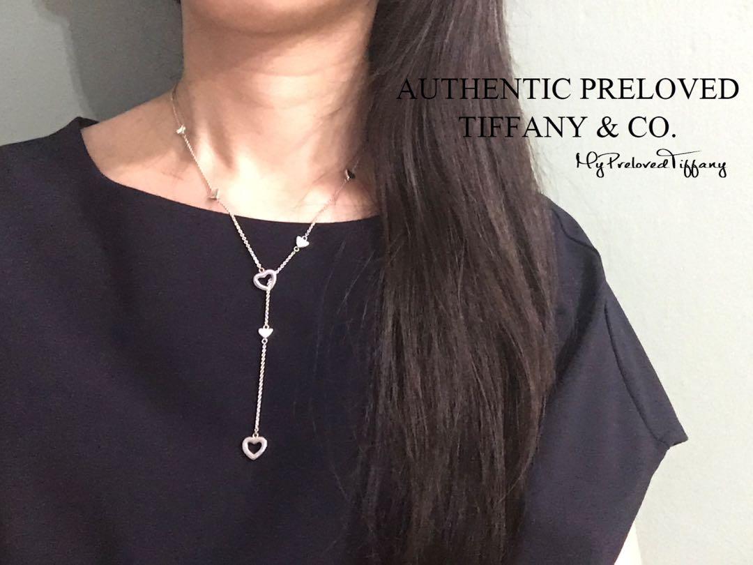 Excellent Authentic Tiffany Co. Heart Lariat Necklace Silver Retired