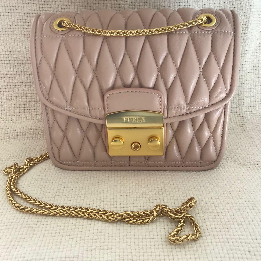 Furla metropolis cometa mini convertible bag baby pink beige