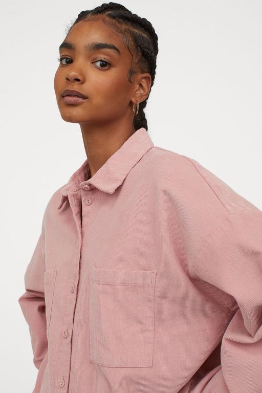 H M Corduroy Shirt in Light Pink Women s Fashion Tops Shirts on