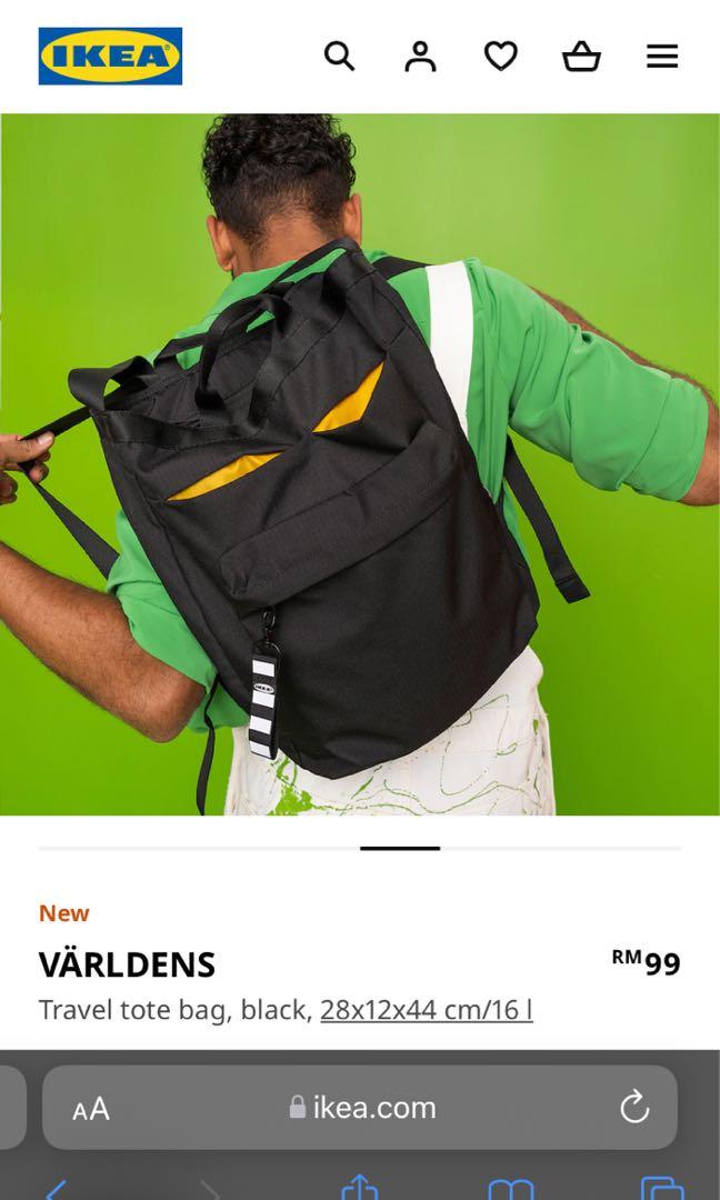 VÄRLDENS travel tote bag, black, 11x4 ¾x17 ¼/4 gallon - IKEA