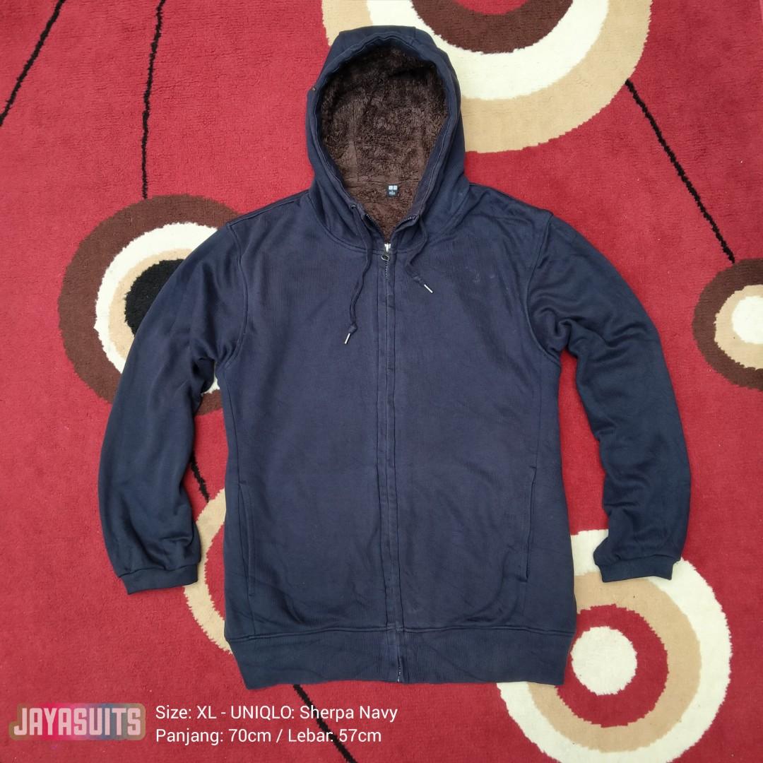 Jaket UNIQLO Original Sherpa Navy Coklat Hoodie Bulu