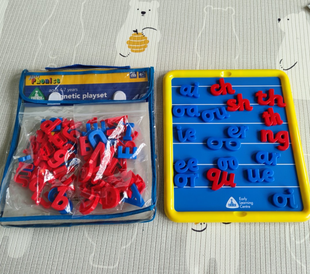 Jolly Phonics magnetic board and upper/lowercade alphabets with