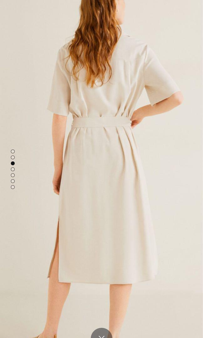 mango bow lapels dress cream, Fesyen 