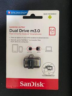 New Original Sandisk Ultra Dual Flash Drive m3.0 64 GB Sealed Pac