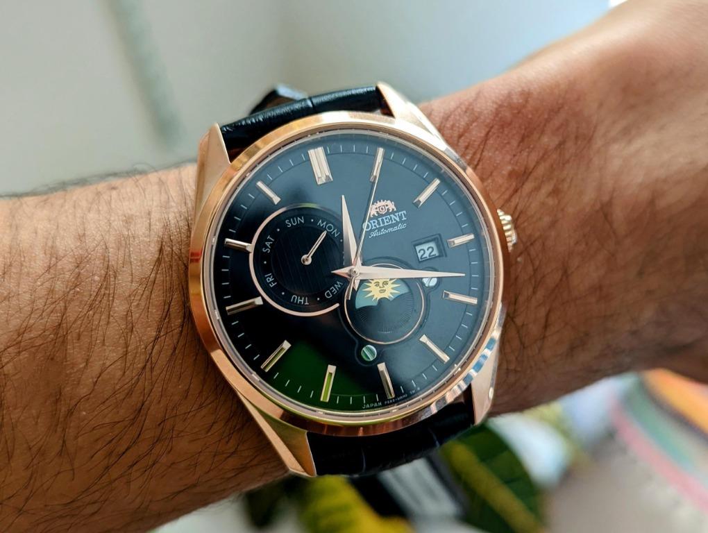 Orient RA AK0309B10B V5 Sun Moon Black Analog Automatic Leather Men s Watch RA AK0309B