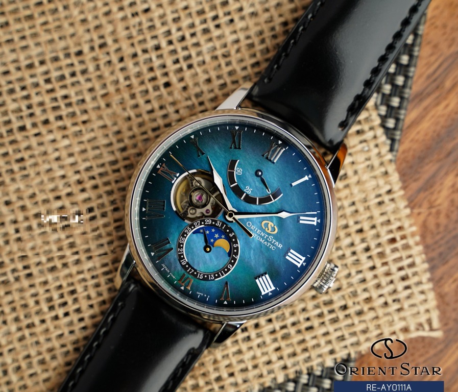 Orient Star RE-AY0111A00B 70th Anniversary Limited Edition of 100 pieces  Automatic Mechanical Moon Phase Semi-Skeleton Classic Collection Mother Of  Pearl Navy Blue Green Analog Leather Men's Watch RE-AY0111A, Men's Fashion,  Watches &